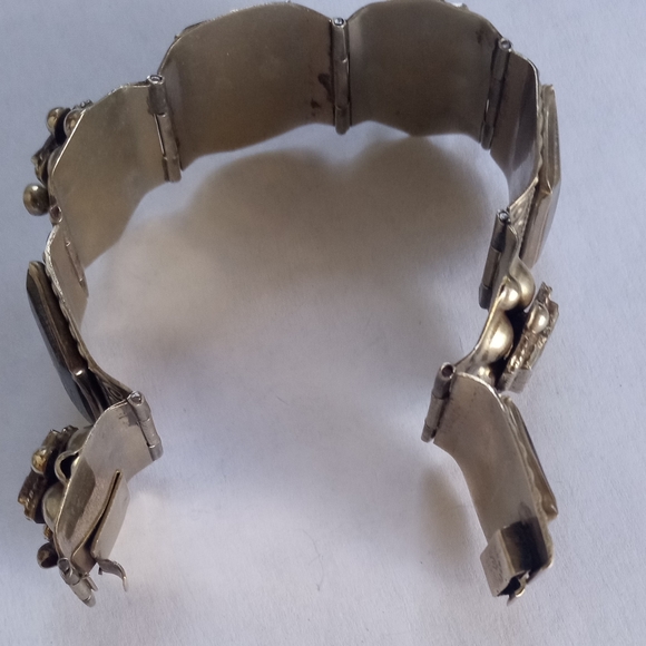 Sterling Silver Aztec Mexico Taxco Multi Link Abalone Shell Vintage Bracelet - Picture 11 of 12